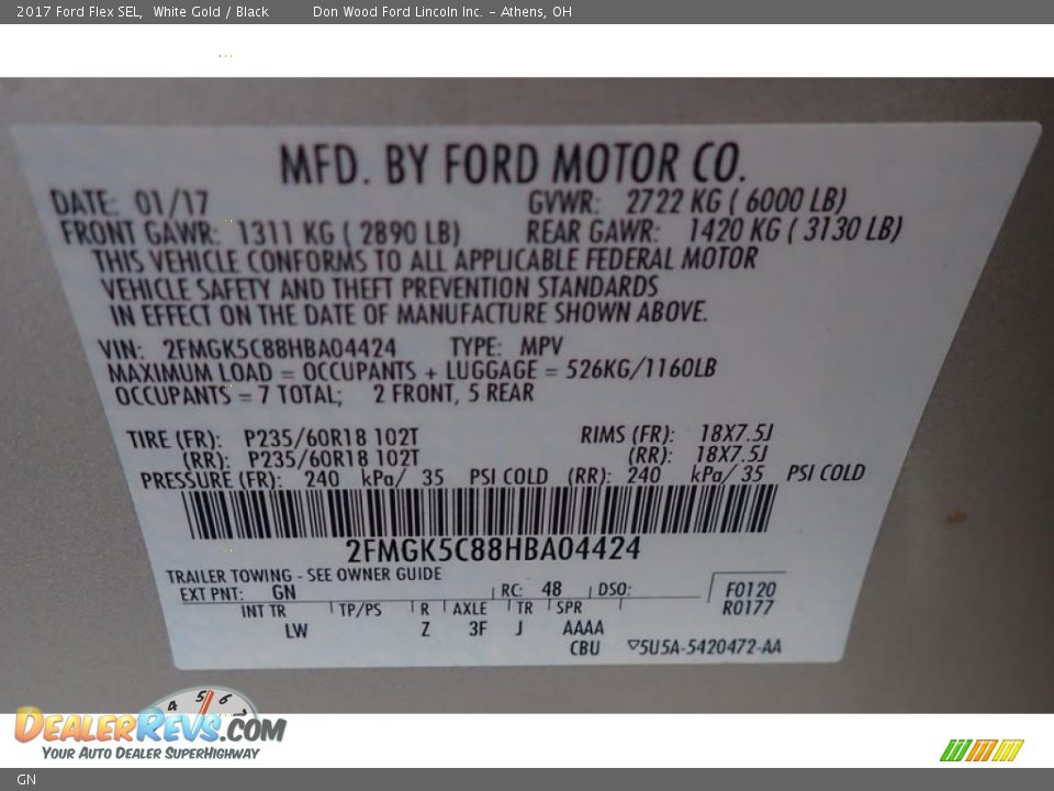 Ford Color Code GN White Gold