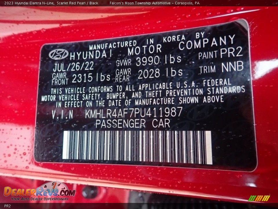 Hyundai Color Code PR2 Scarlet Red Pearl