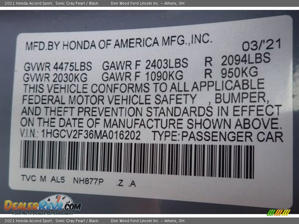 2021 Honda Accord Sport Sonic Gray Pearl / Black Photo #13