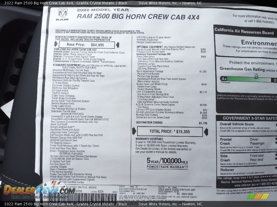 2022 Ram 2500 Big Horn Crew Cab 4x4 Window Sticker Photo #31