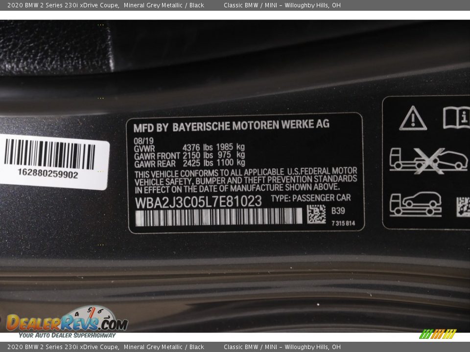 2020 BMW 2 Series 230i xDrive Coupe Mineral Grey Metallic / Black Photo #25