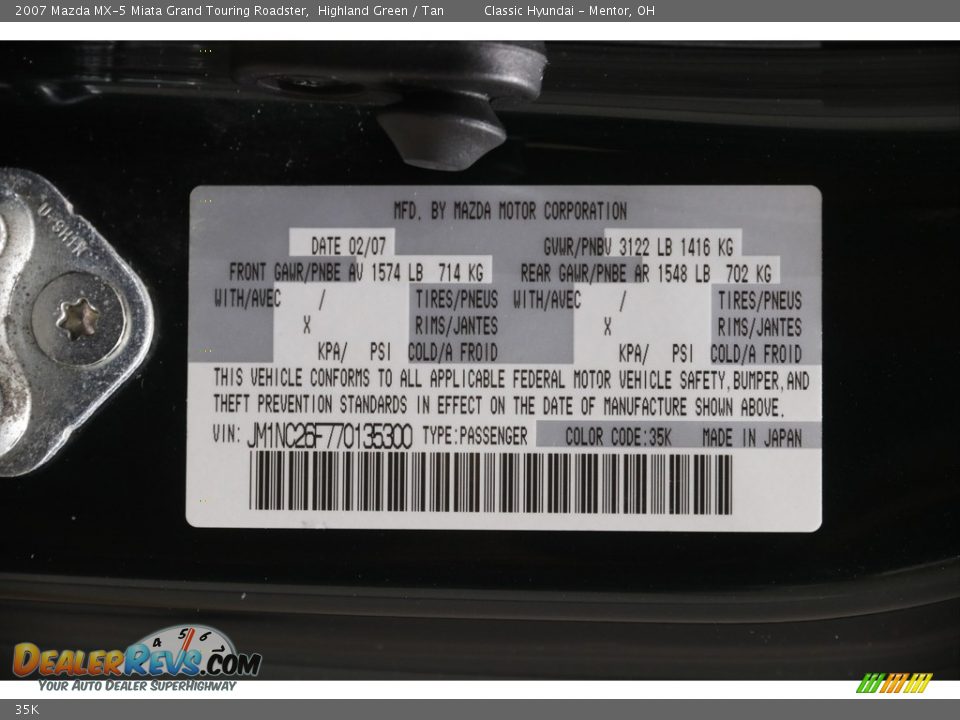 Mazda Color Code 35K Highland Green