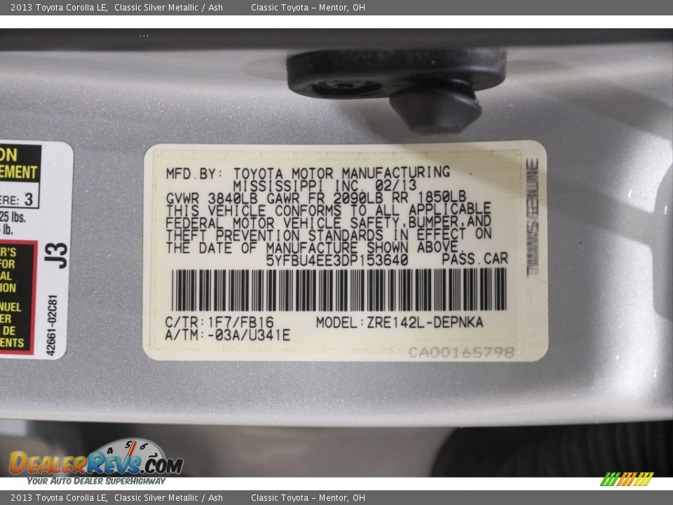 2013 Toyota Corolla LE Classic Silver Metallic / Ash Photo #19