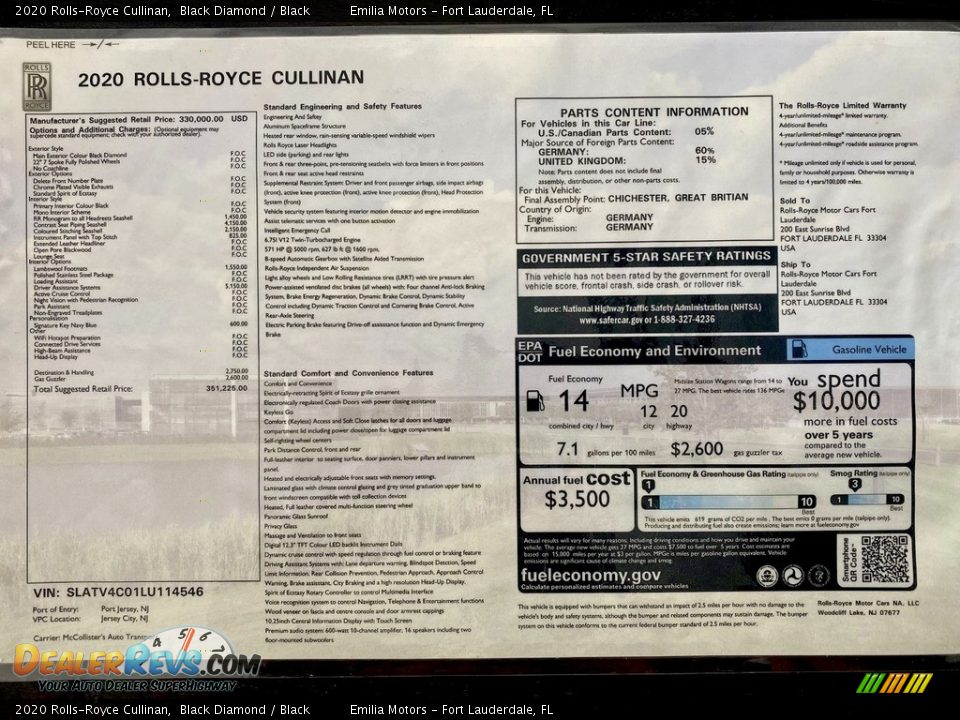 2020 Rolls-Royce Cullinan  Window Sticker Photo #61