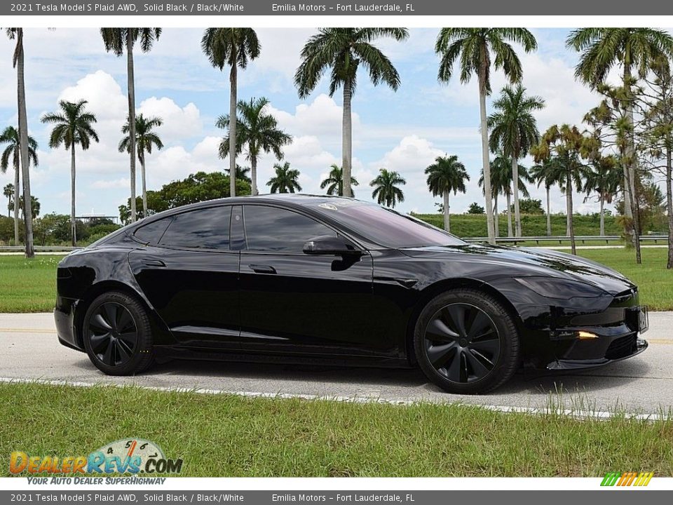 2021 Tesla Model S Plaid AWD Solid Black / Black/White Photo #2