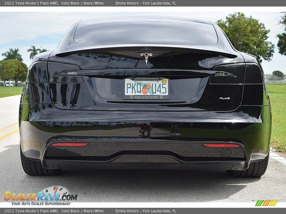 2021 Tesla Model S Plaid AWD Solid Black / Black/White Photo #7