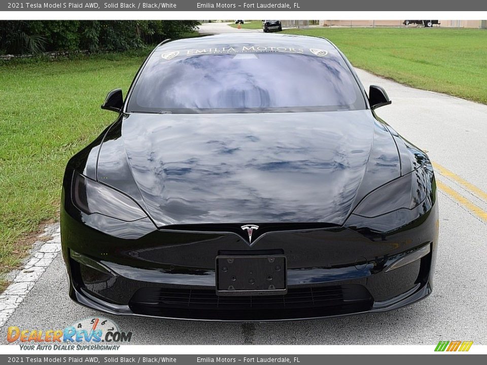 2021 Tesla Model S Plaid AWD Solid Black / Black/White Photo #14