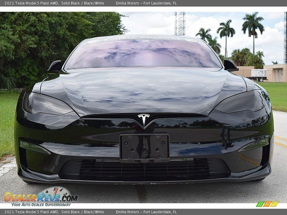 2021 Tesla Model S Plaid AWD Solid Black / Black/White Photo #15