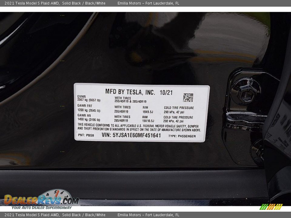 Info Tag of 2021 Tesla Model S Plaid AWD Photo #22