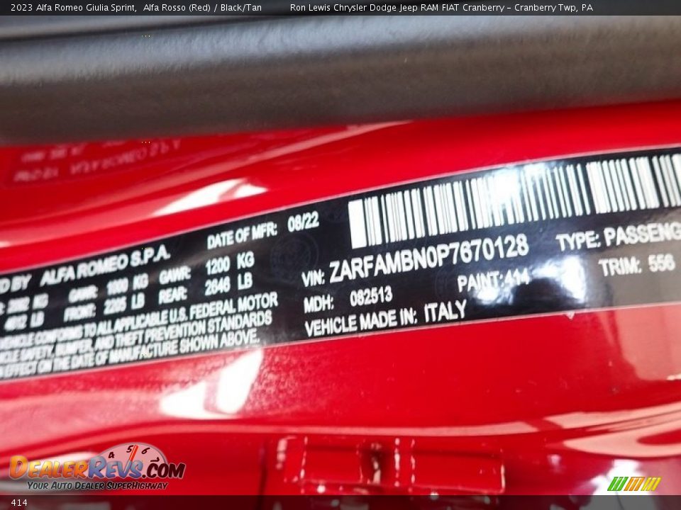 Alfa Romeo Color Code 414 Alfa Rosso (Red)