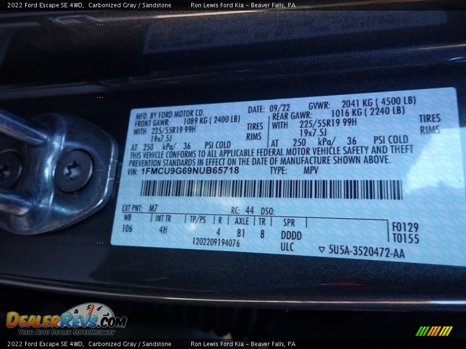 2022 Ford Escape SE 4WD Carbonized Gray / Sandstone Photo #20