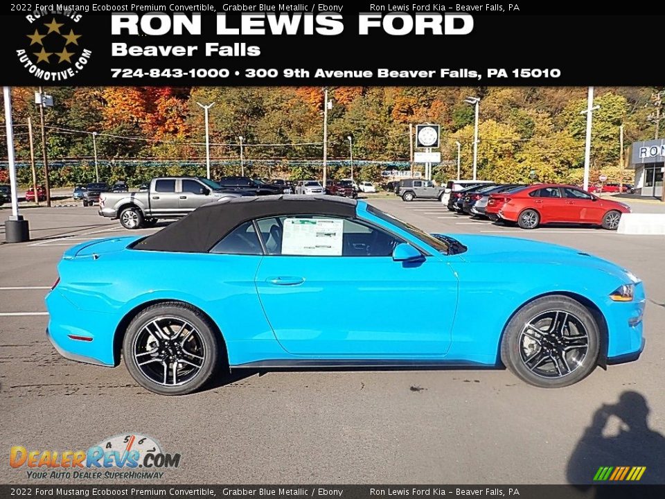 2022 Ford Mustang Ecoboost Premium Convertible Grabber Blue Metallic / Ebony Photo #1