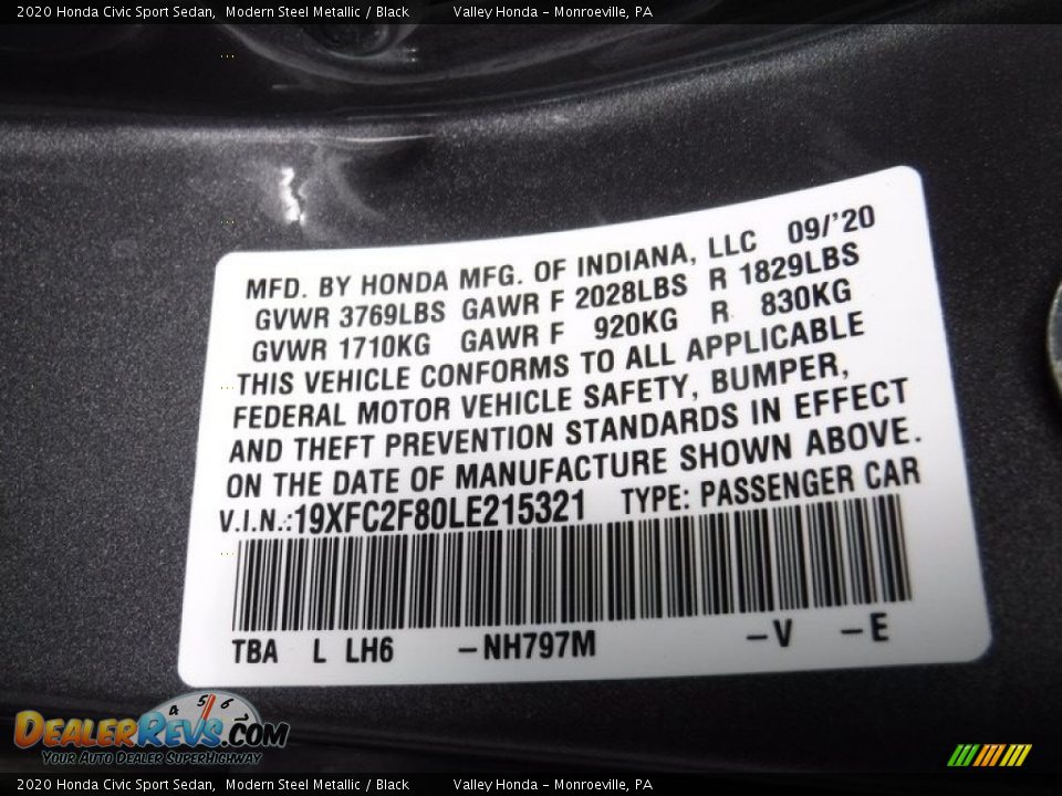 2020 Honda Civic Sport Sedan Modern Steel Metallic / Black Photo #27