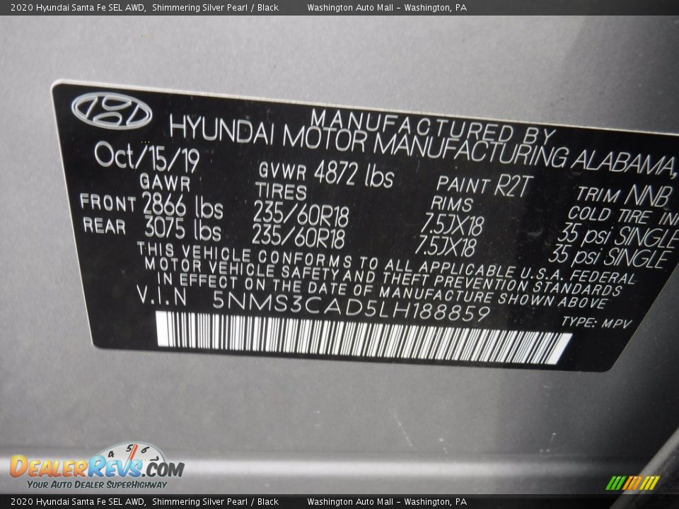2020 Hyundai Santa Fe SEL AWD Shimmering Silver Pearl / Black Photo #36