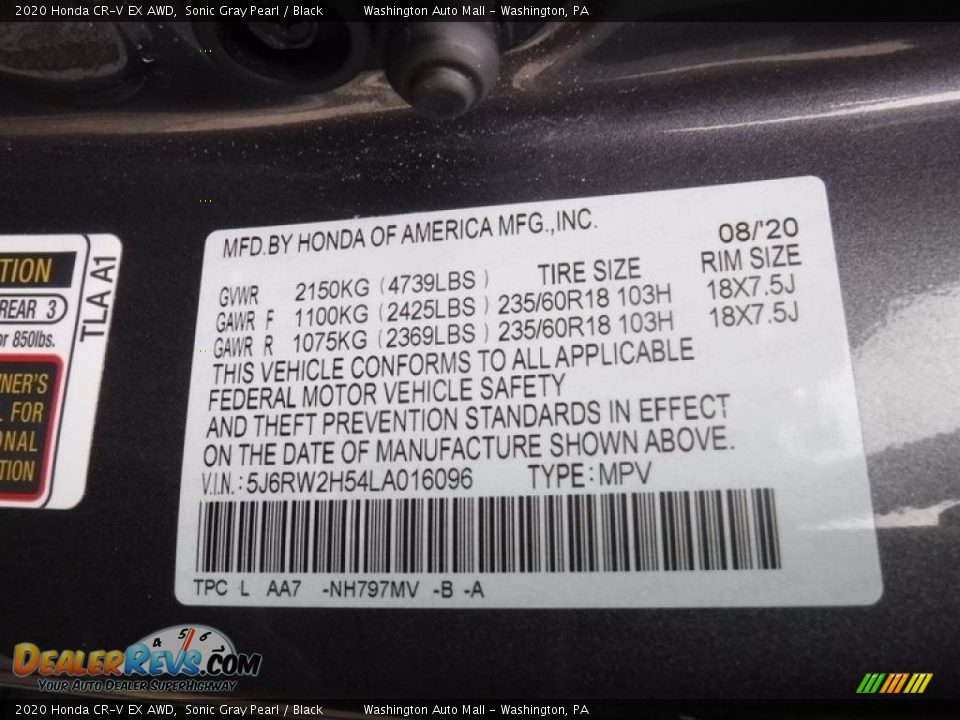 2020 Honda CR-V EX AWD Sonic Gray Pearl / Black Photo #33