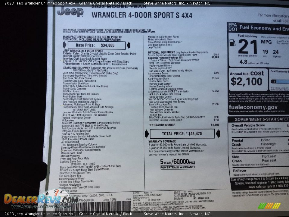 2023 Jeep Wrangler Unlimited Sport 4x4 Window Sticker Photo #27