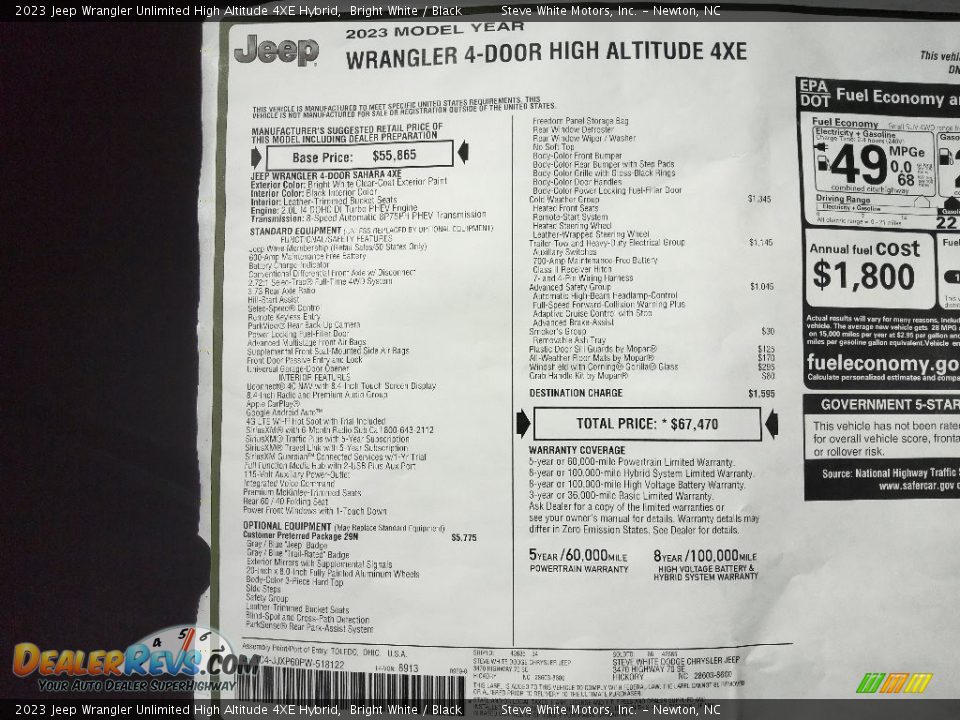 2023 Jeep Wrangler Unlimited High Altitude 4XE Hybrid Bright White / Black Photo #35