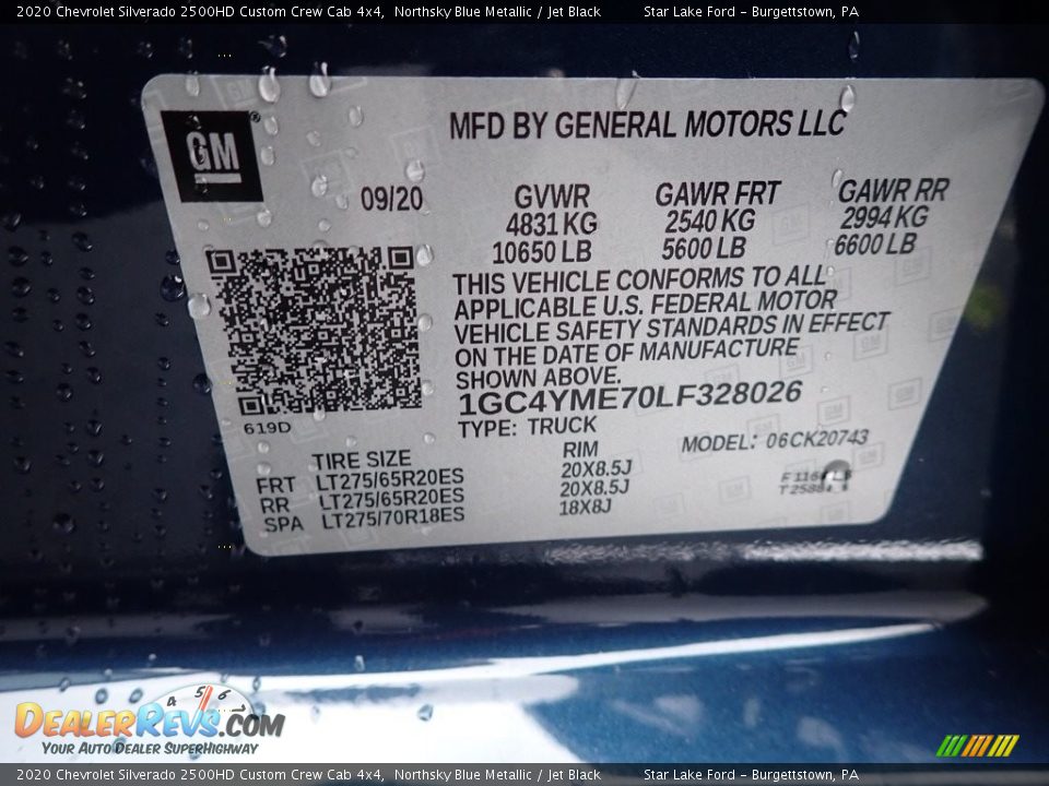 2020 Chevrolet Silverado 2500HD Custom Crew Cab 4x4 Northsky Blue Metallic / Jet Black Photo #20