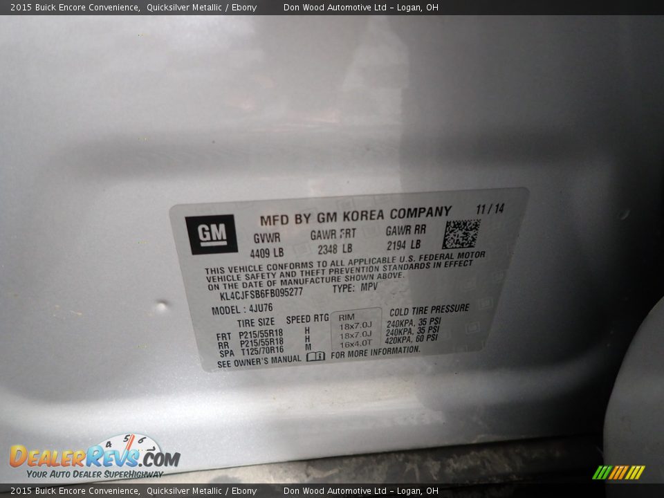 2015 Buick Encore Convenience Quicksilver Metallic / Ebony Photo #32