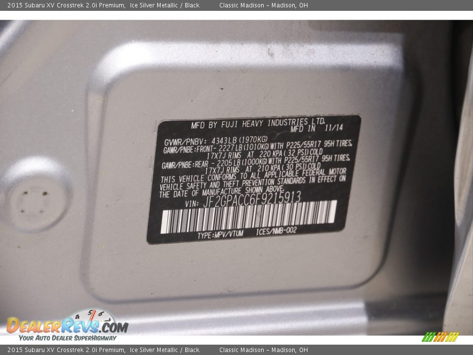 2015 Subaru XV Crosstrek 2.0i Premium Ice Silver Metallic / Black Photo #24