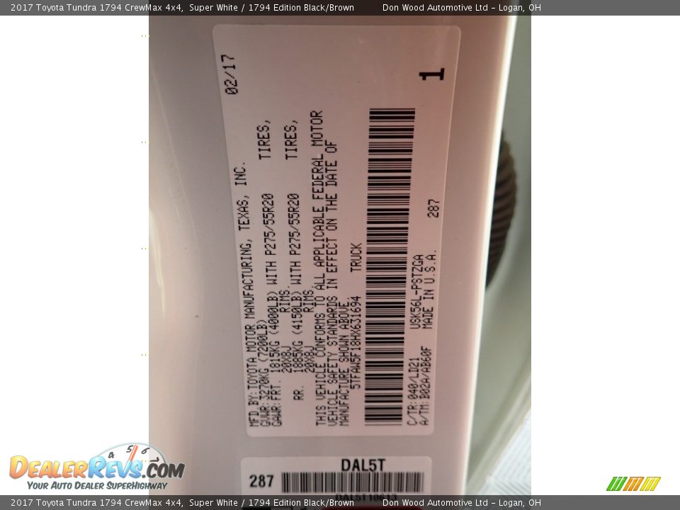 2017 Toyota Tundra 1794 CrewMax 4x4 Super White / 1794 Edition Black/Brown Photo #35