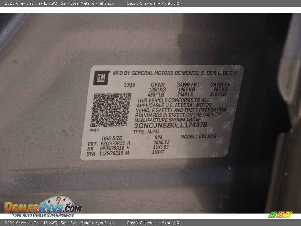 2020 Chevrolet Trax LS AWD Satin Steel Metallic / Jet Black Photo #20