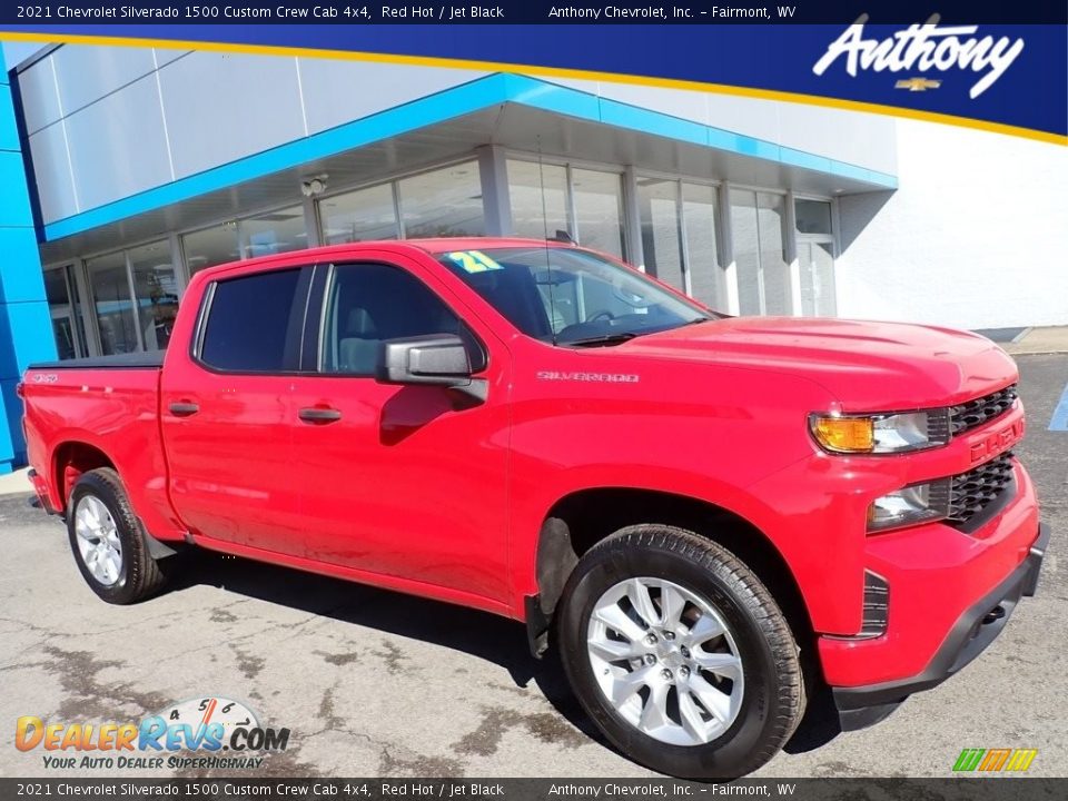 2021 Chevrolet Silverado 1500 Custom Crew Cab 4x4 Red Hot / Jet Black Photo #1
