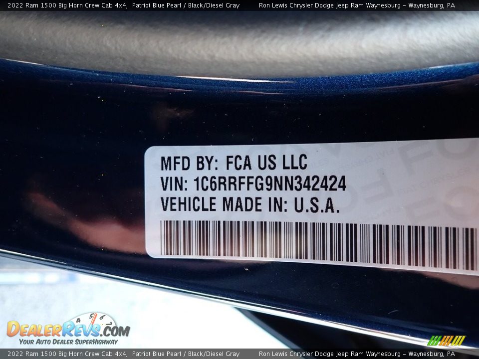 2022 Ram 1500 Big Horn Crew Cab 4x4 Patriot Blue Pearl / Black/Diesel Gray Photo #15