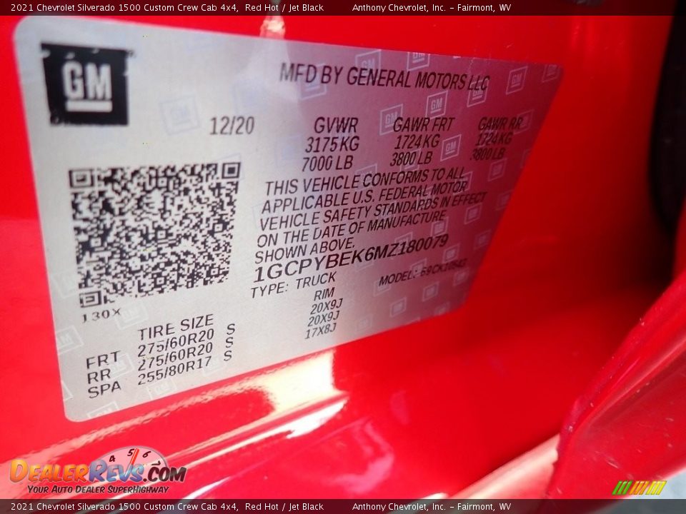 2021 Chevrolet Silverado 1500 Custom Crew Cab 4x4 Red Hot / Jet Black Photo #15