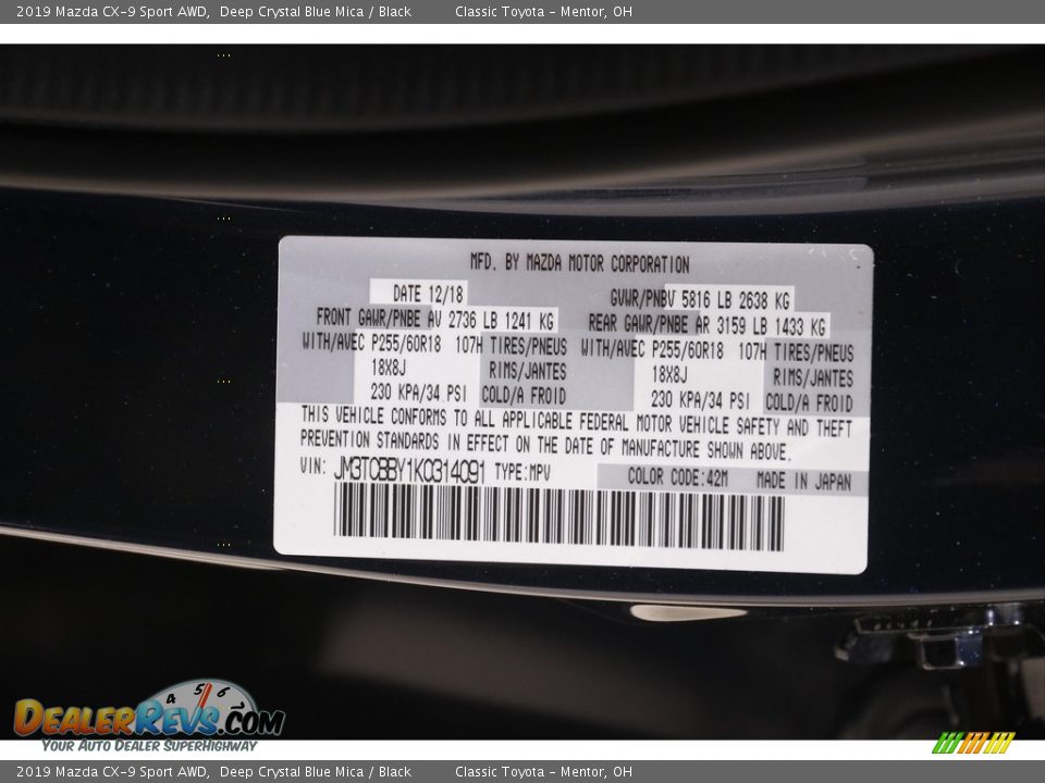 2019 Mazda CX-9 Sport AWD Deep Crystal Blue Mica / Black Photo #21