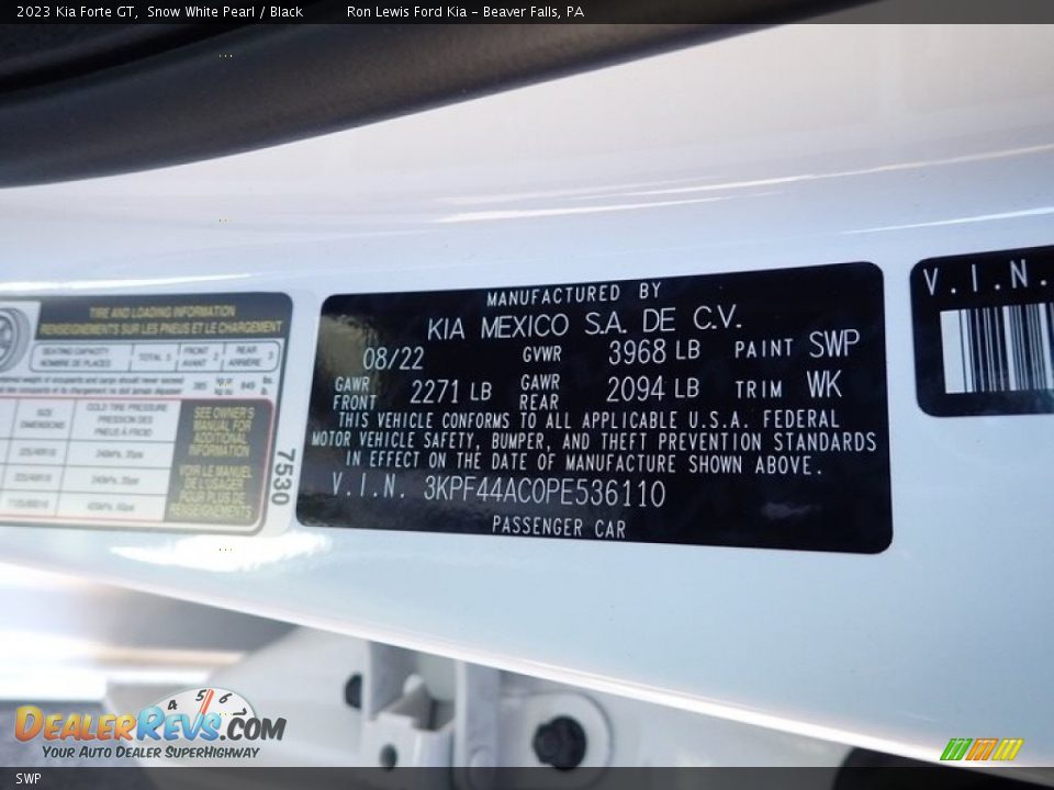 Kia Color Code SWP Snow White Pearl