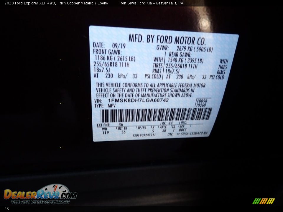 Ford Color Code B6 Rich Copper Metallic