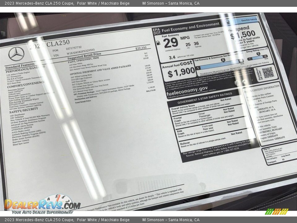 2023 Mercedes-Benz CLA 250 Coupe Window Sticker Photo #13