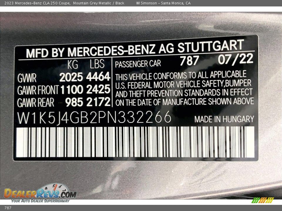 Mercedes-Benz Color Code 787 Mountain Grey Metallic