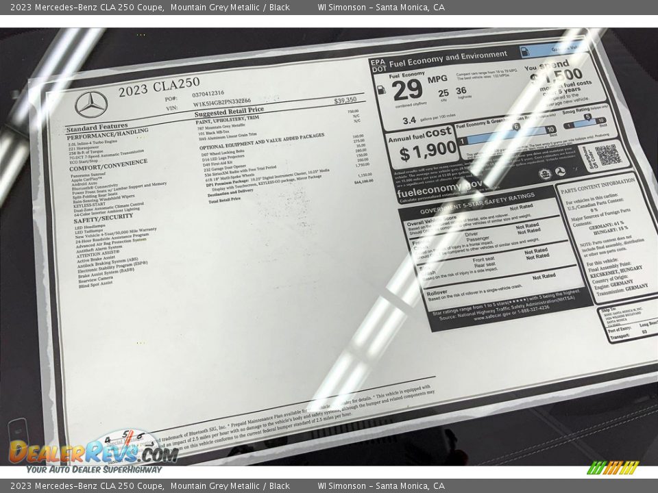 2023 Mercedes-Benz CLA 250 Coupe Window Sticker Photo #13