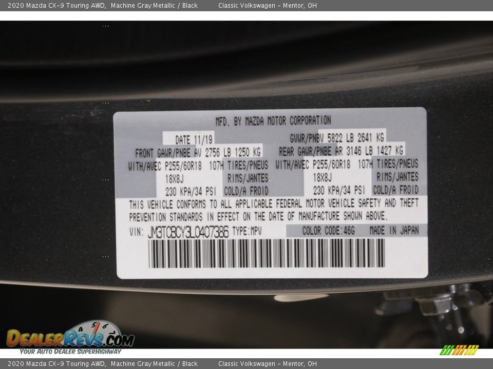 2020 Mazda CX-9 Touring AWD Machine Gray Metallic / Black Photo #22