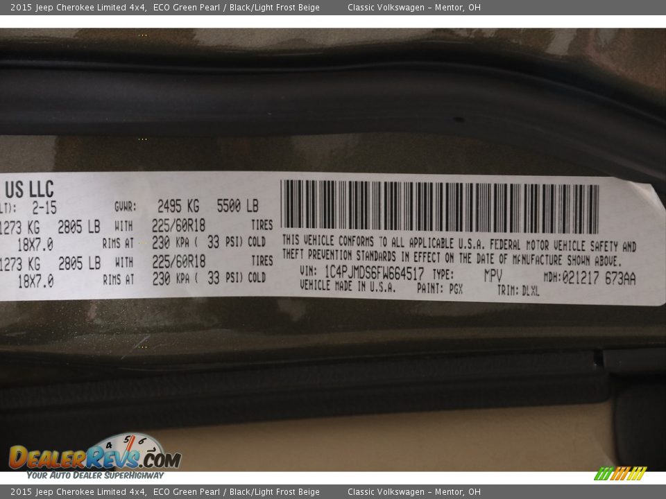 2015 Jeep Cherokee Limited 4x4 ECO Green Pearl / Black/Light Frost Beige Photo #24