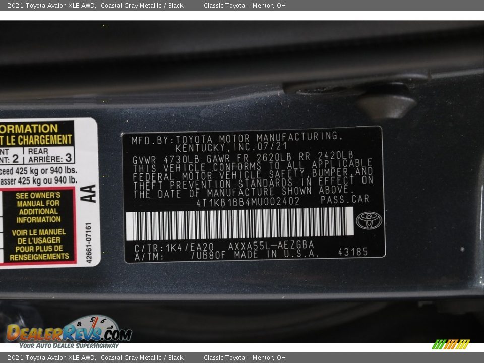 2021 Toyota Avalon XLE AWD Coastal Gray Metallic / Black Photo #20