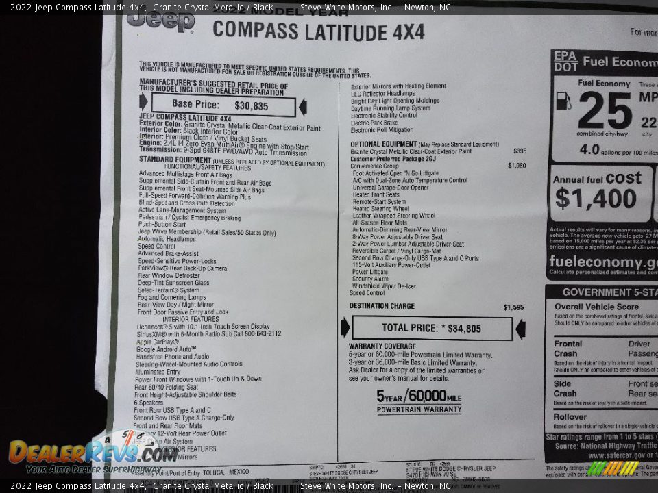 2022 Jeep Compass Latitude 4x4 Window Sticker Photo #27