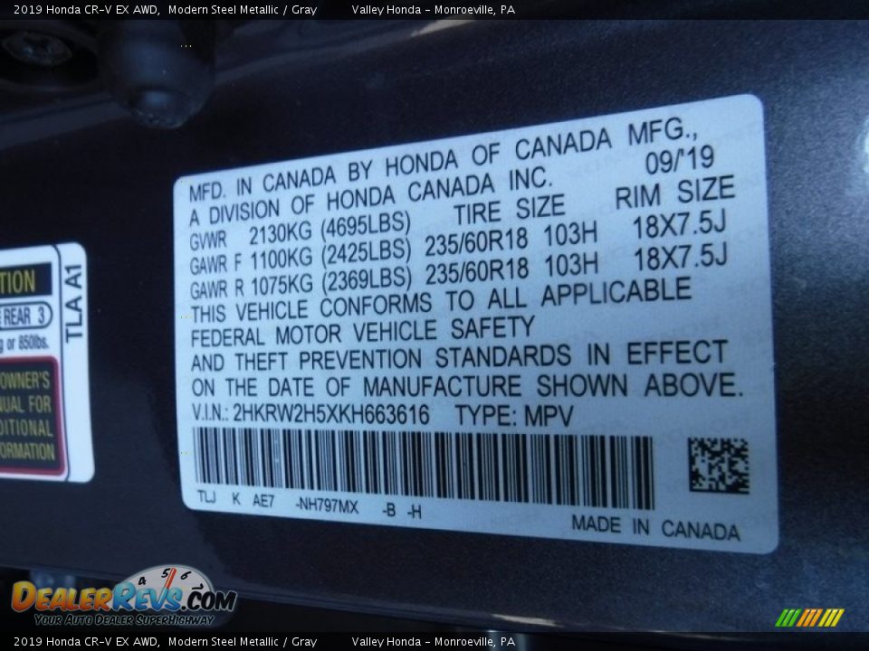 2019 Honda CR-V EX AWD Modern Steel Metallic / Gray Photo #33