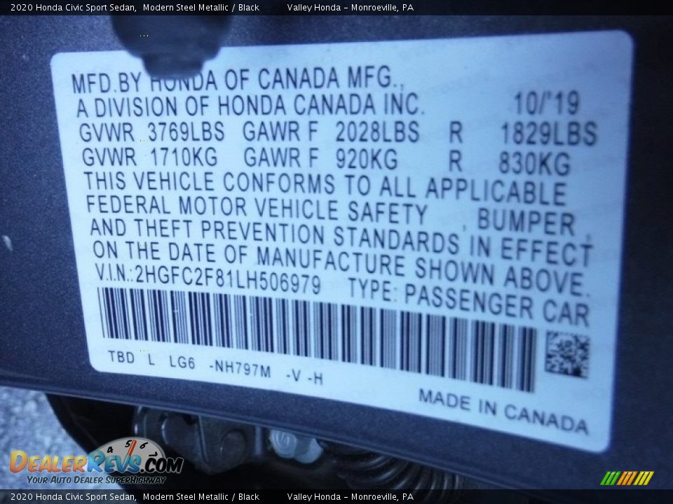 2020 Honda Civic Sport Sedan Modern Steel Metallic / Black Photo #28