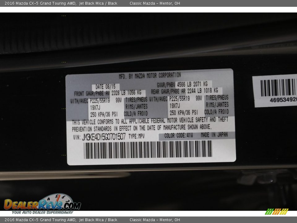2016 Mazda CX-5 Grand Touring AWD Jet Black Mica / Black Photo #22