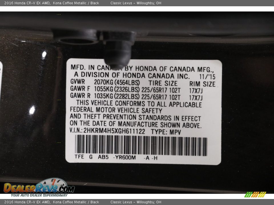 2016 Honda CR-V EX AWD Kona Coffee Metallic / Black Photo #25
