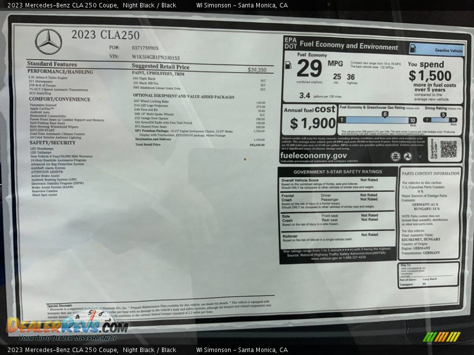 2023 Mercedes-Benz CLA 250 Coupe Window Sticker Photo #18