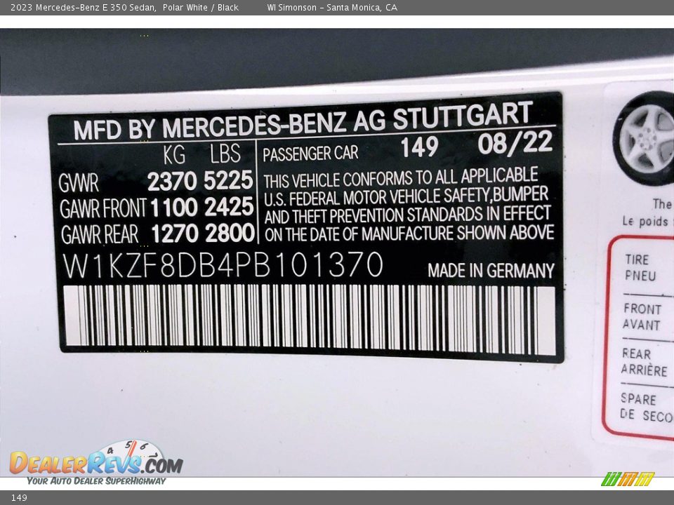 Mercedes-Benz Color Code 149 Polar White