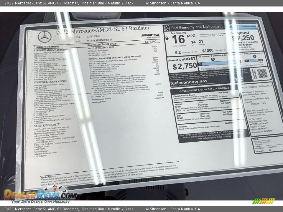 2022 Mercedes-Benz SL AMG 63 Roadster Window Sticker Photo #13