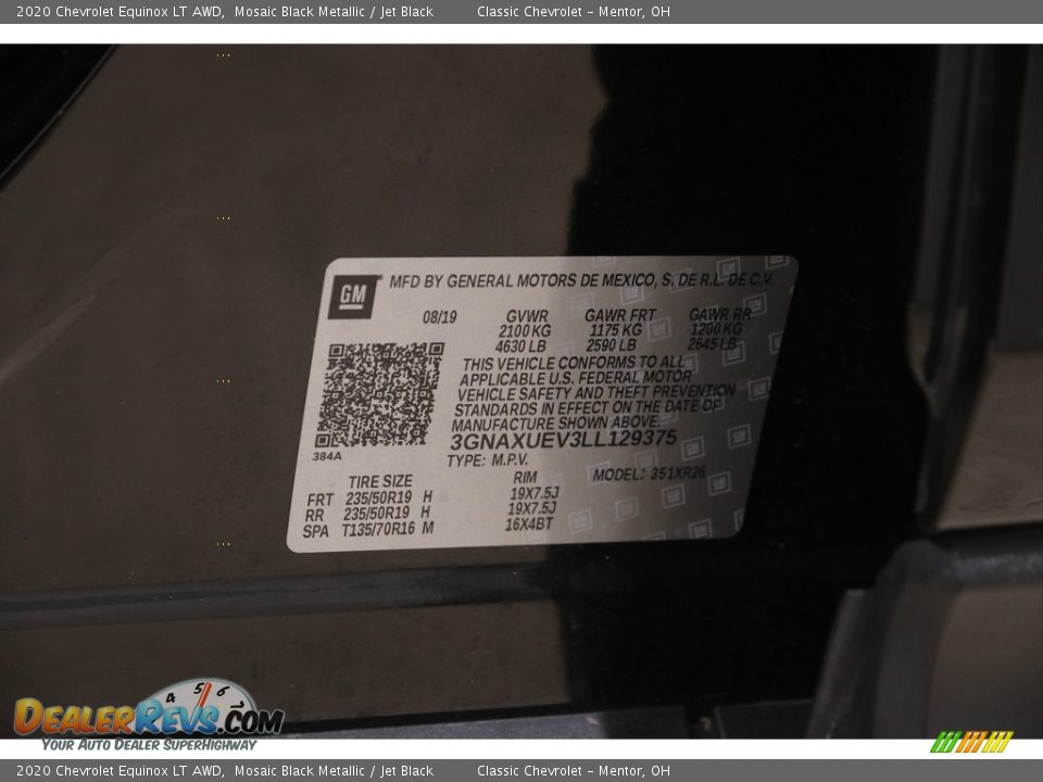 2020 Chevrolet Equinox LT AWD Mosaic Black Metallic / Jet Black Photo #22