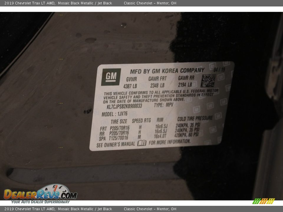 2019 Chevrolet Trax LT AWD Mosaic Black Metallic / Jet Black Photo #20