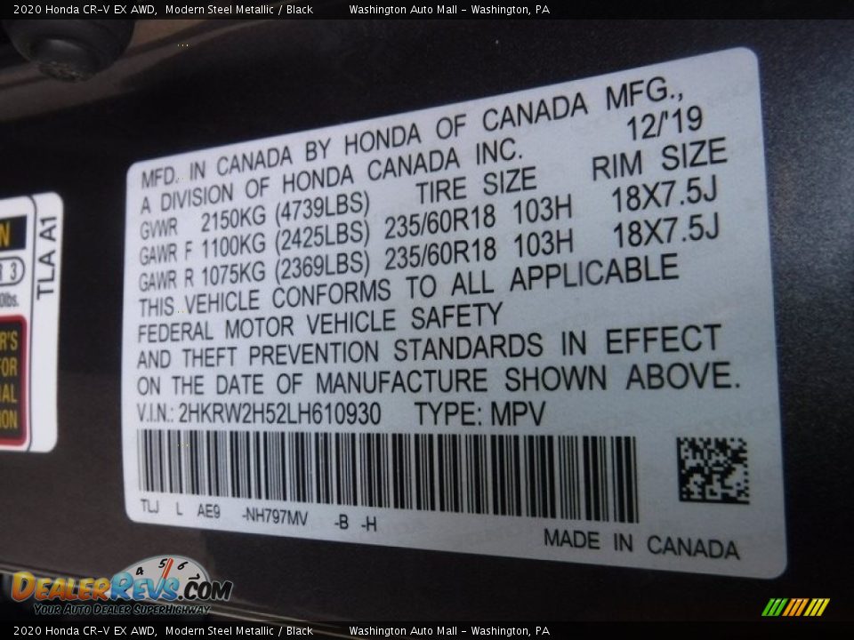 2020 Honda CR-V EX AWD Modern Steel Metallic / Black Photo #34