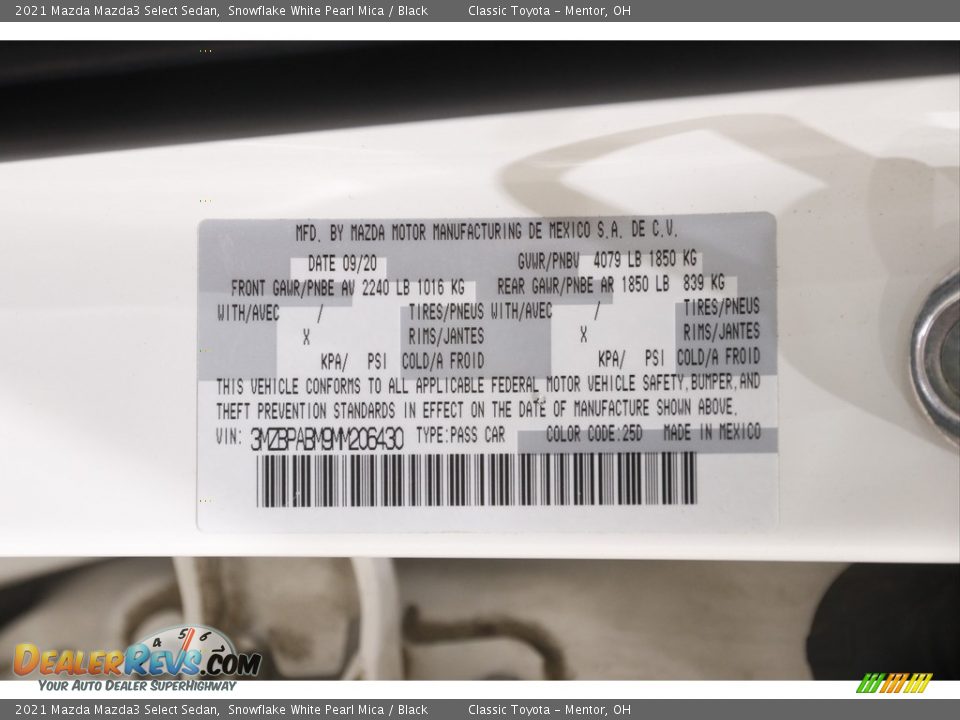 2021 Mazda Mazda3 Select Sedan Snowflake White Pearl Mica / Black Photo #19